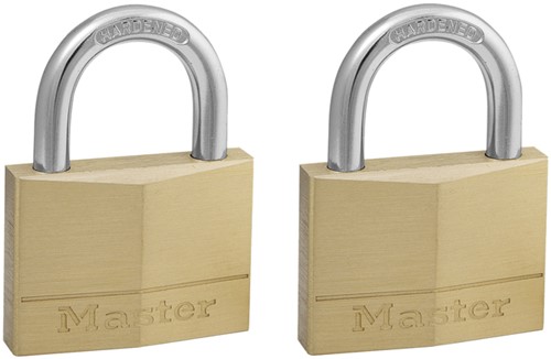 Hangslot MasterLock 2 gelijksluitend messing 50mm 2 stuks