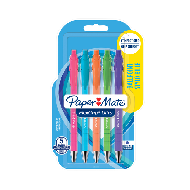 Balpen Paper Mate Flexgrip drukknop Bright fun schrijfkleur blauw