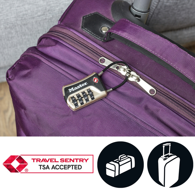 Hangslot Masterlock 4-cijfer combinatie TSA flexibele beugel zwart 35mm — Photo 2 sur 2