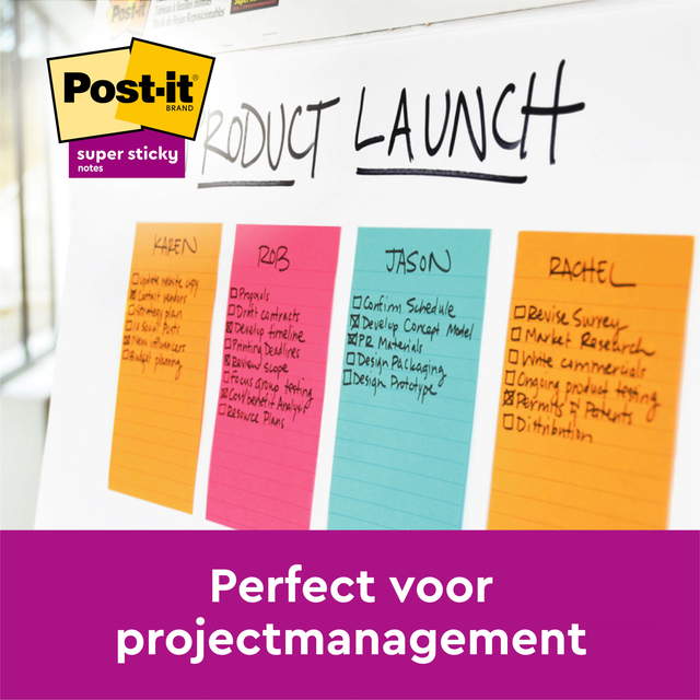 Memoblok 3M Post-it 584 127x203mm Super Sticky lijn assorti kleur 4 stuks — Foto 2 van 2