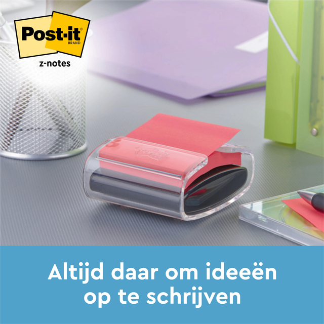 Memoblokdispenser 3M tbv Post-it Z-Note 76x76mm transparant + 12 blok Z-notes — Foto 2 van 2