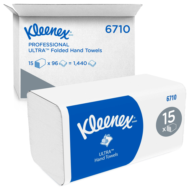 Handdoek Kleenex Ultra i-vouw 3-laags 215x318mm 15×96 vel wit 6710