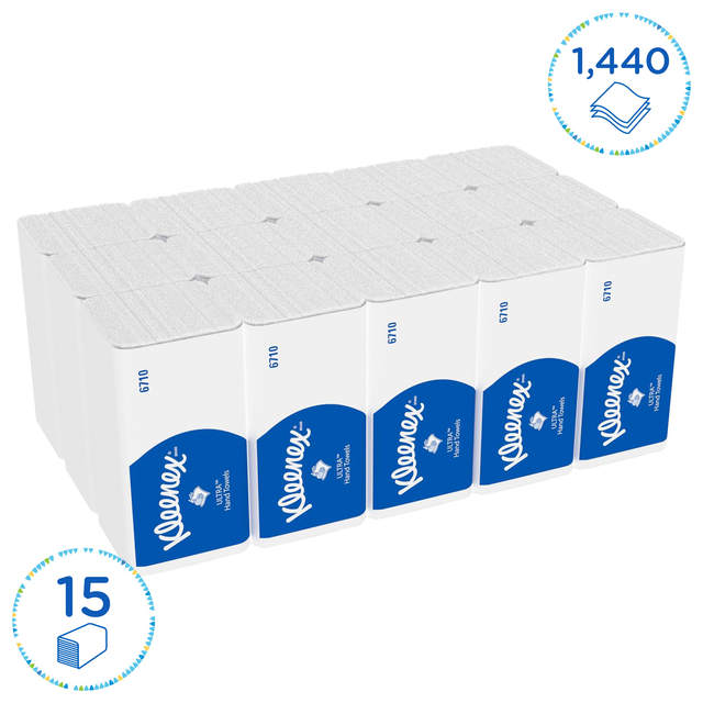 Handdoek Kleenex Ultra i-vouw 3-laags 215x318mm 15x96 vel wit 6710 — Foto 2 von 2