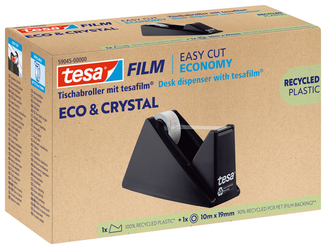 Plakbandhouder Tesa eco&crystal 59045 zwart met 1 rol tape 19mmx10m — Foto 2 van 2