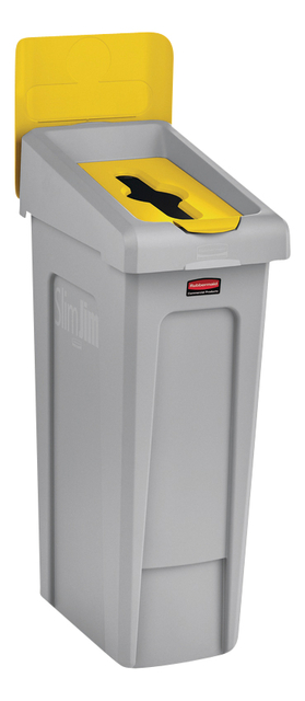 Deksel Rubbermaid Slim Jim Recyclestation inwerpopening voor gemengde recycling geel — Foto 2 van 2