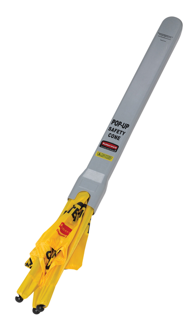 Waarschuwingskegel Rubbermaid driezijdig meertalig pop-up 76cm geel — Foto 2 von 2