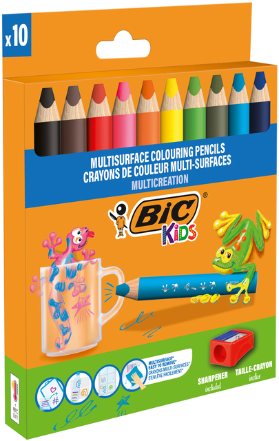 Kleurpotloden BicKids Multi Surface inclusief puntenslijper assorti pak à 10 stuks — Foto 2 van 2