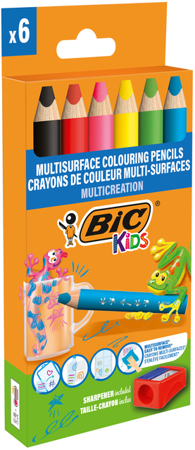Kleurpotloden BicKids Multi Surface inclusief puntenslijper assorti pak à 6 stuk — Photo 2 sur 2