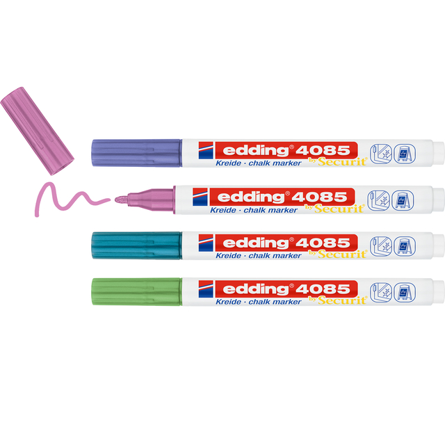 Krijtstift edding 4085 by Securit rond 1-2mm mtl assorti blister à 4st — Foto 2 van 2