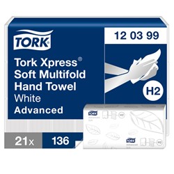 Handdoek Tork H2 Xpress Advanced multifold 2-laags 212x340mm 21x136 vel wit 120399