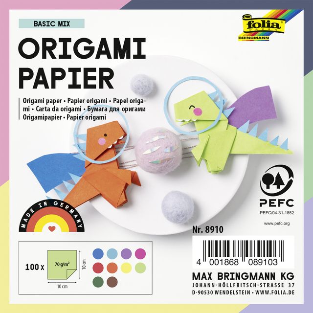 Origami papier Folia 20x20cm transparant 42gr 500 vel in 10 kleuren