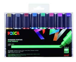 Paintmarker Uni POSCA PC8K breed schuin metallic assorti set à 8 stuks