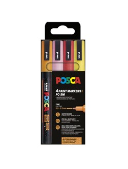 Paintmarker Uni POSCA PC3M fijn glitter warm assorti set à 4 stuks