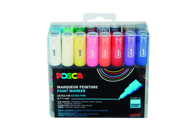 Paintmarker Uni POSCA PC1MC extra fijn assorti set à 16 stuks