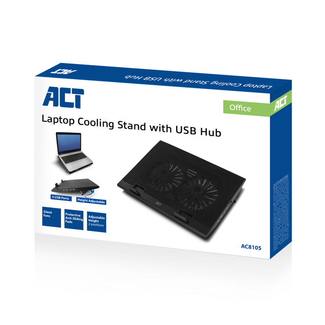 Laptopstandaard ACT 2 standen met ventilator 4-p hub — Photo 2 sur 2