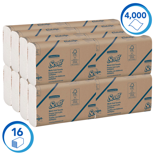 Handdoek Scott m-vouw 1-laags 230x235mm 16x250stuks wit 1804 — Foto 2 van 2