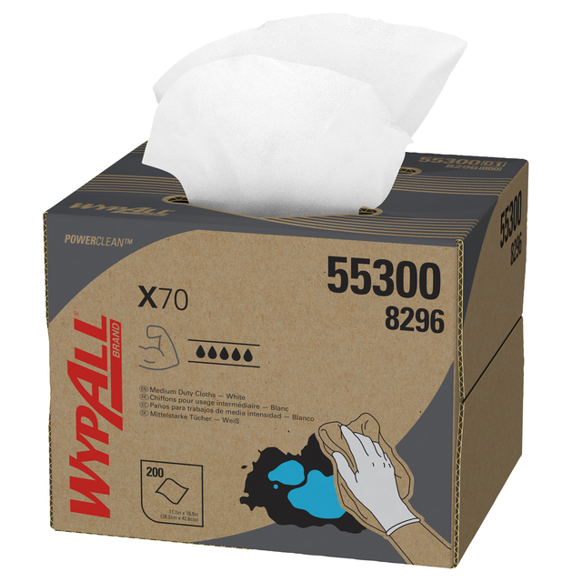 Poetsdoek WypAll X70 PowerClean 426x282mm 200vel dispenserdoos wit 8296 — Photo 2 sur 2