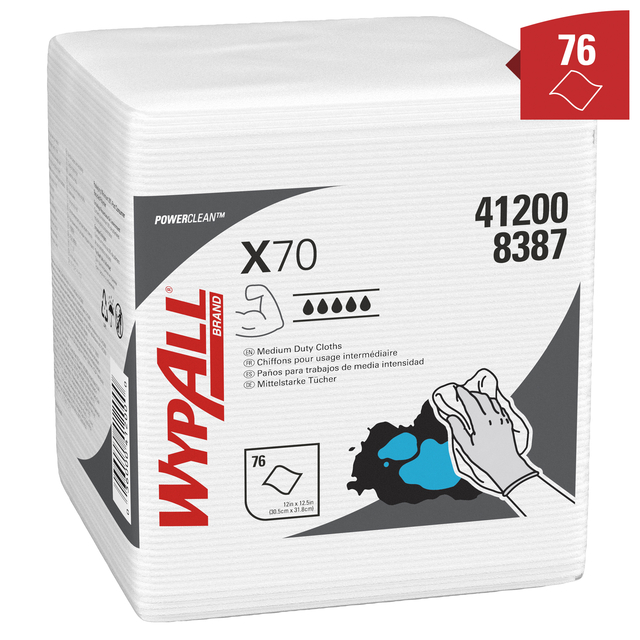 Poetsdoek WypAll X70 PowerClean 305x317mm 12x76vel wit 8387 — Foto 2 van 2