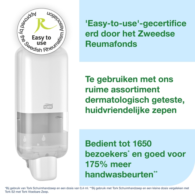 Zeepdispenser Tork S4 Elevation 1000ml wit 564500 — Photo 2 sur 2