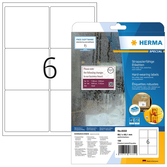 Etiket HERMA 8332 99.1x93.1mm weerbestendig wit 150 stuks