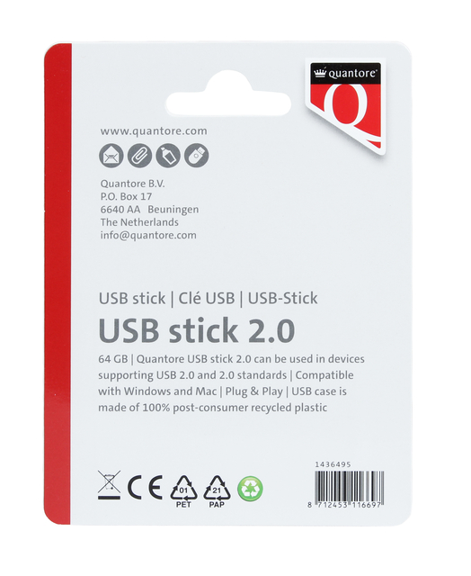 USB stick 2.0 Quantore USB-A 64GB zwart — Foto 2 van 2