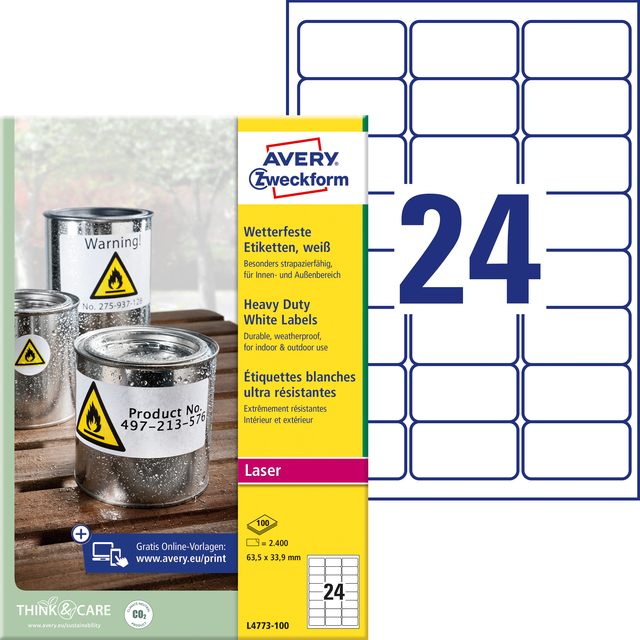 Etiket Avery L4773-100 63.5x33.9 2400 stuks — Foto 2 von 2