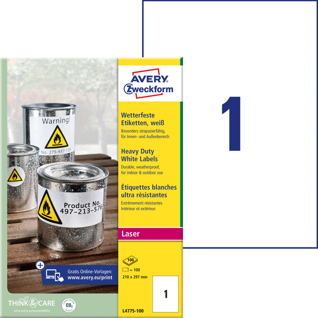 Etiket Avery L4775-100 210x297mm 100 stuks — Foto 2 von 2