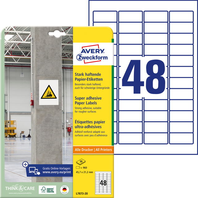 Etiket Avery L7873-20 45.7x21.2mm 960 stuks — Photo 2 sur 2