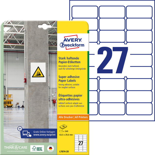 Etiket Avery L7874-20 63.5x29.6mm 540 stuks — Photo 2 sur 2