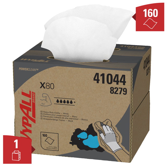 Poetsdoek WypAll X80 PowerClean 426x281mm 160vel dispenserdoos wit 8279 — Foto 2 von 2