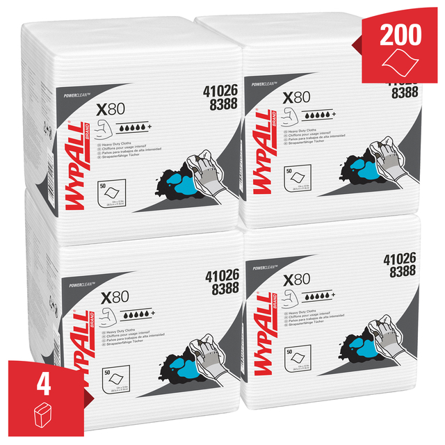 Poetsdoek WypAll X80 PowerClean 305x317mm 4x50vel wit 8388 — Foto 2 van 2