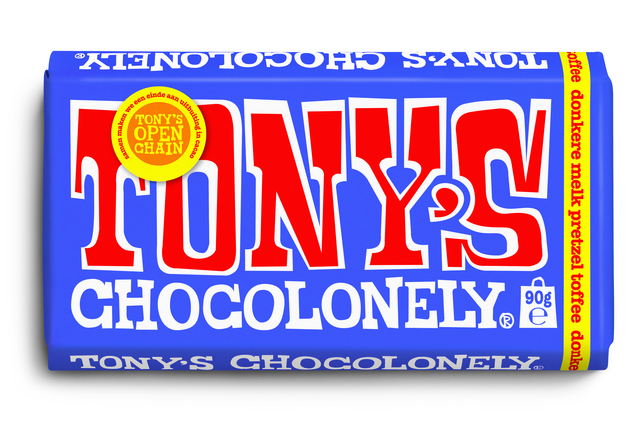 Chocolade Tony's Chocolonely donkere melk pretzel toffee reep 90 gram — Foto 2 von 2