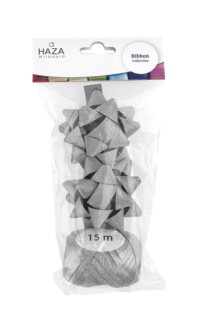 Cadeaulint Polyband en 2 rozetten zilver glitter — Photo 2 sur 2