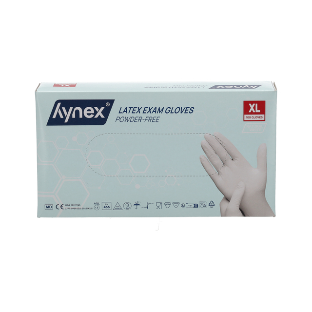 Handschoen Hynex latex XL wit 5gr 100 stuks