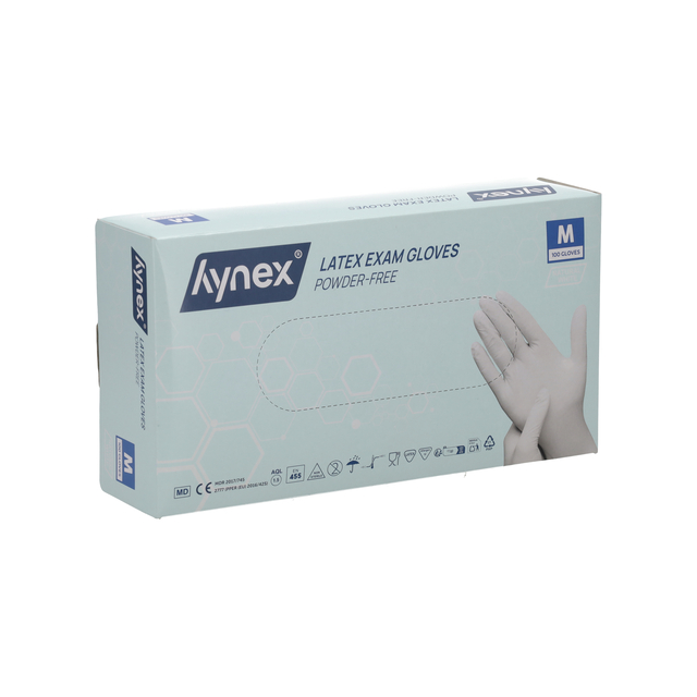 Handschoen Hynex latex M wit 5gr 100 stuks