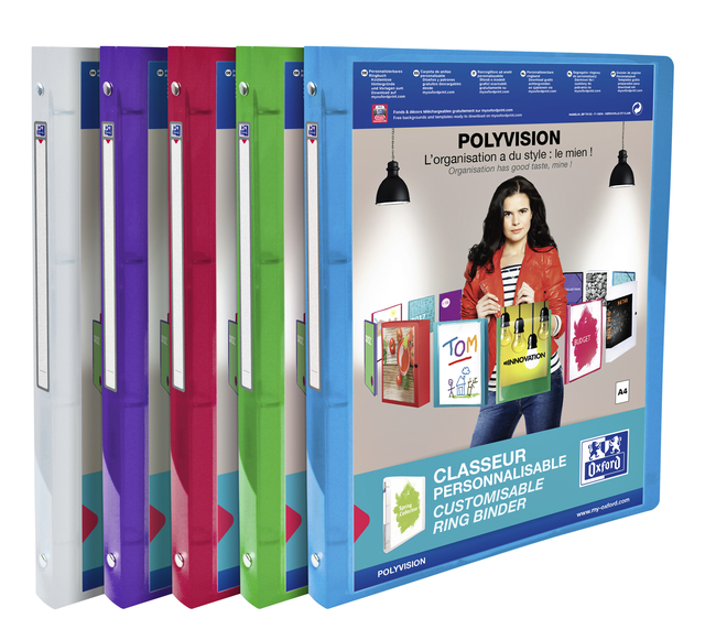Presentatieringband Oxford Polyvision A4 4-rings O-mechaniek 20mm assorti