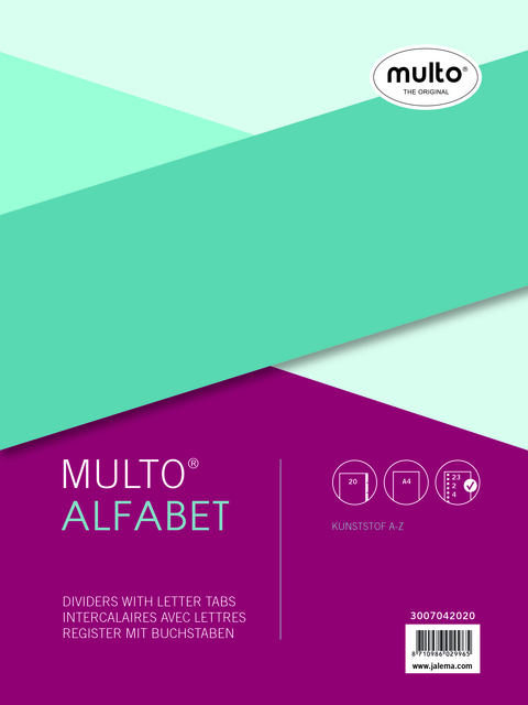 Tabbladen Multo A4 23-gaats 20-delig alfabet grijs