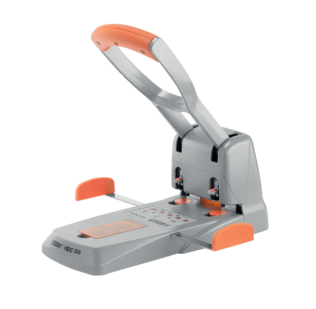 Perforator Rapid Supreme HDC150/2 heavy duty 2-gaats 150 vel zilver/oranje