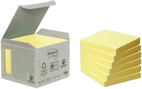Memoblok 3M Post-it 654 76x76mm recycled geel