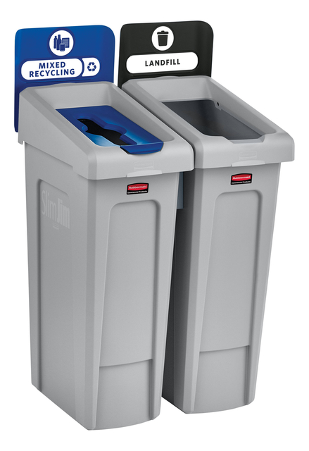 Afvalbak Rubbermaid Slim Jim Recyclestation starterset 87 liter grijs — Foto 2 van 2