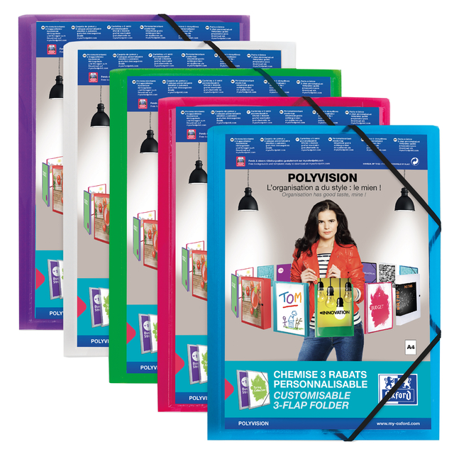 Elastomap Oxford Polyvision A4 met insteektas 3 kleppen PP blauw — Foto 2 von 2