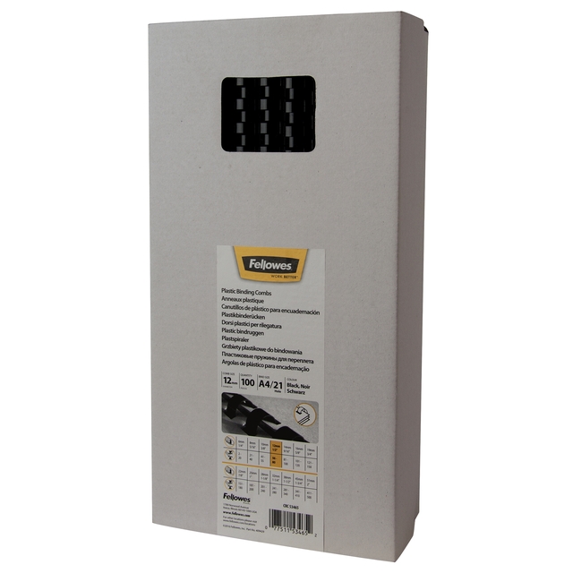 Bindrug Fellowes 12mm 21rings A4 zwart 100 stuks