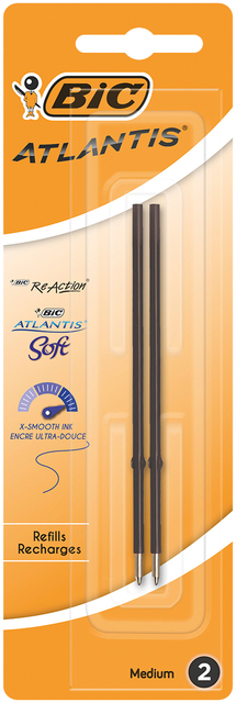 Balpenvulling Bic voor diverse balpennen medium zwart blister à 2st