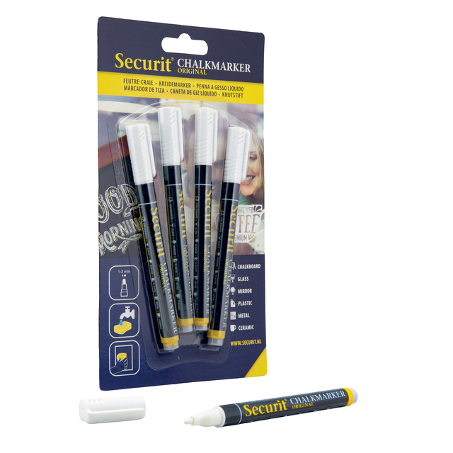 Krijtstift Securit SMA-100 rond wit 1-2mm blister à 4 stuks — Foto 2 van 2