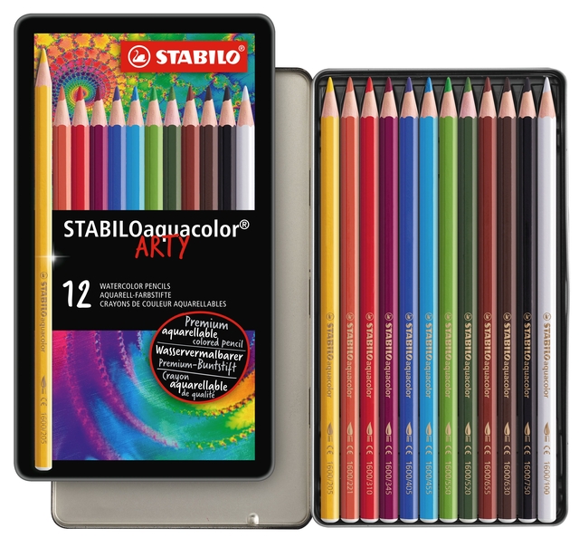 Kleurpotloden STABILO 1612 aquacolor assorti blik à 12 stuks — Foto 2 van 2
