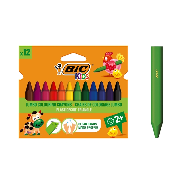 Kleurkrijt BicKids 857 Plastidecor triangel assorti etui à 12st