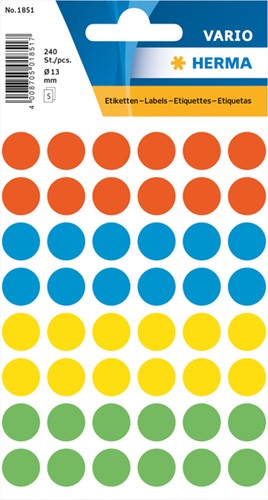 Etiket HERMA 1851 rond 12mm assorti 240 stuks