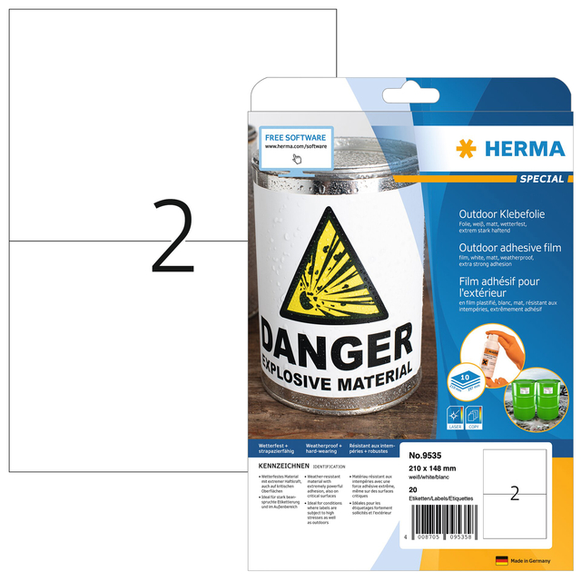 Etiket HERMA 9535 210x148mm weerbestendig wit 20 stuks