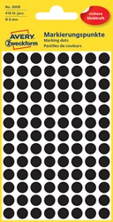 Etiket Avery 3009 rond 8mm zwart 416 stuks
