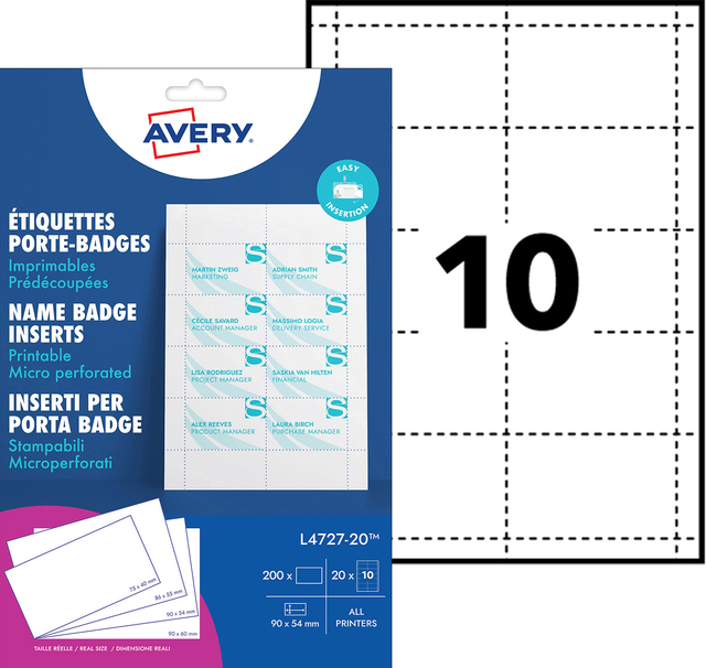 Badgekaart Avery L4727-20 54x90mm microperforatie 20 vel — Foto 2 von 2